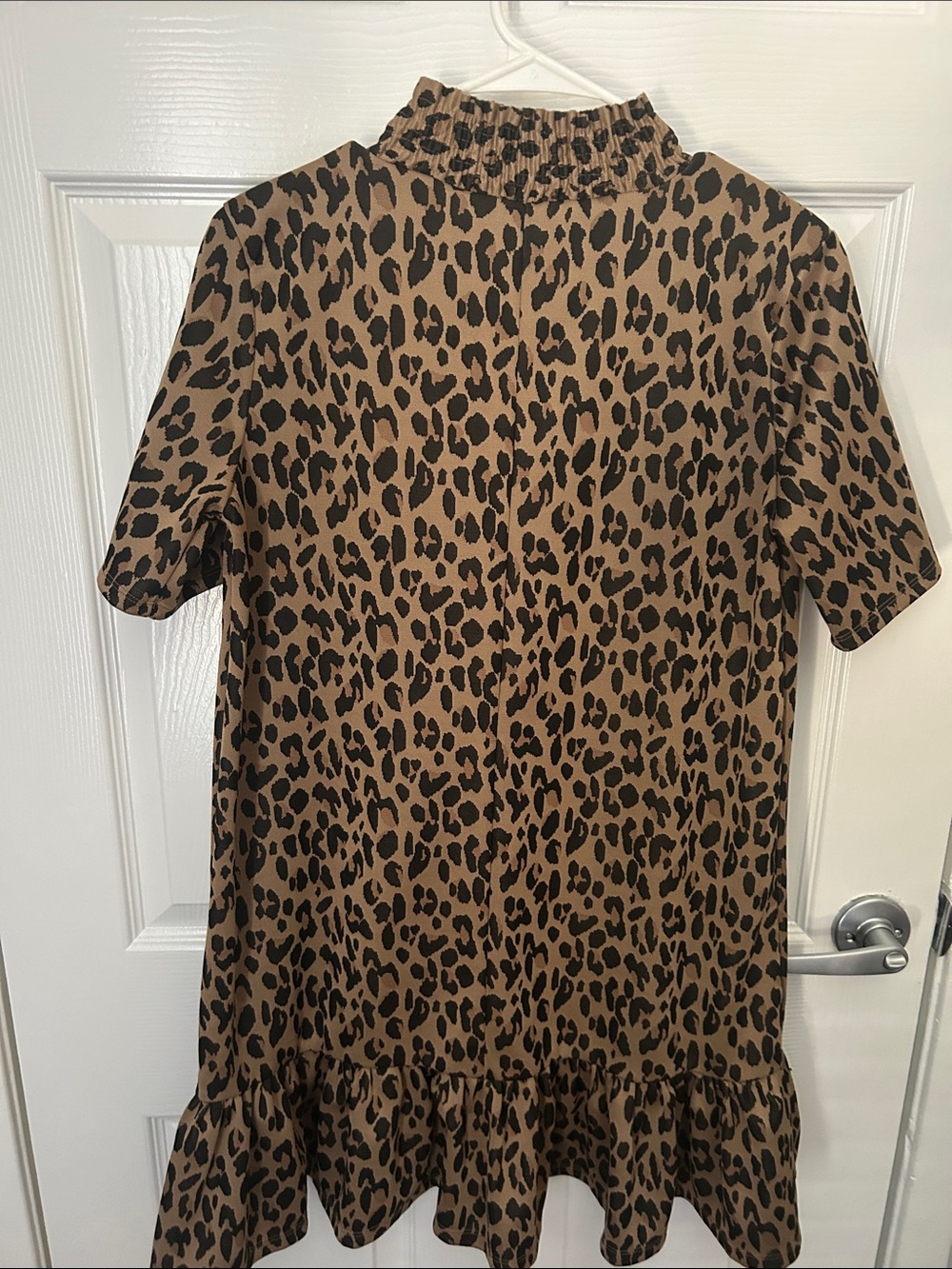 Zara Leopard Smocked Neck Short Sleeve Dress - Brown/Black - Picture 3 of 3